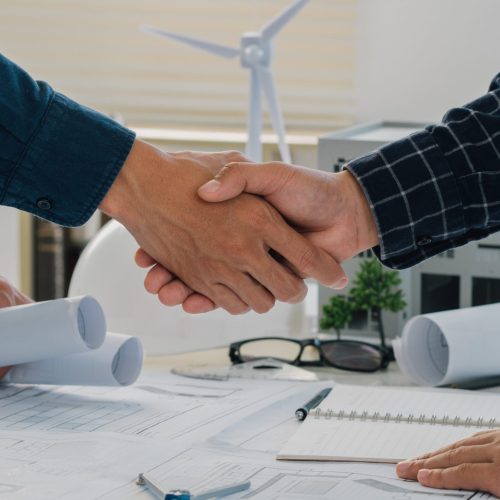 Team of engineer and architects working join hands to build successful projects.Teamwork and partnership concept. Empathy and Social connection.Professional colleagues